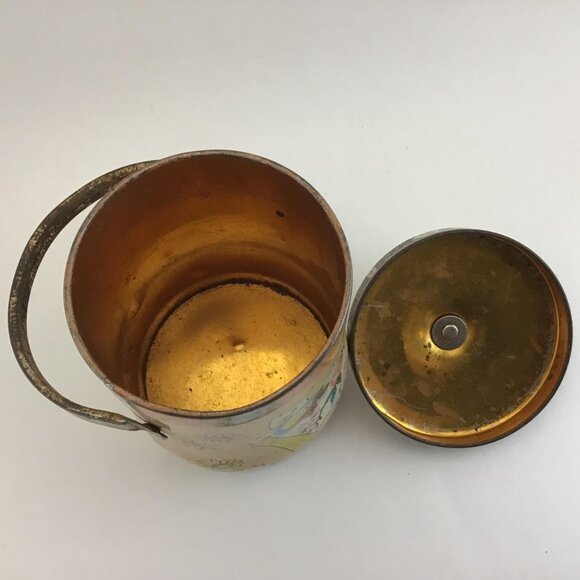 Floral Biscuit Tin With Handle Asian Style Tin Flowers and Butterflies Vintage - Picture 9 of 10